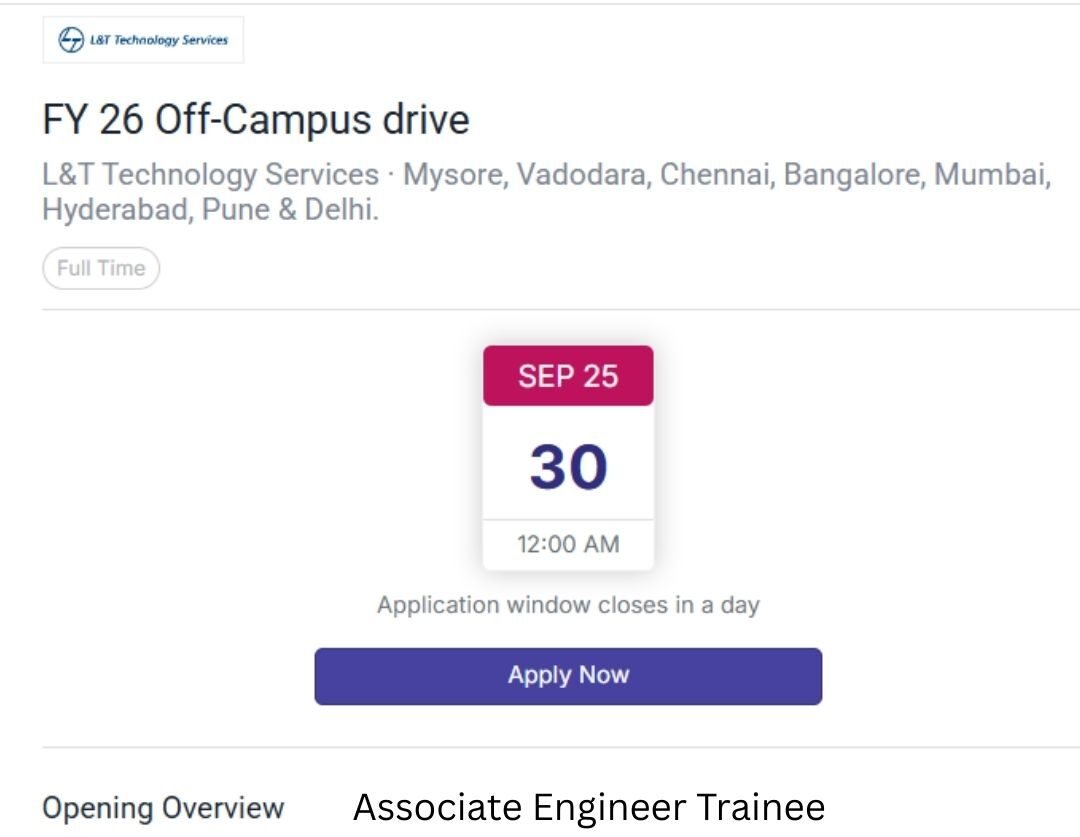L&T Technology Off-campus Drive 2025