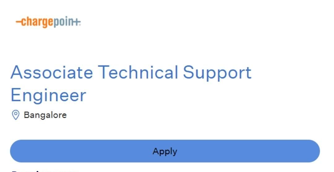 Chargepoint Off-campus Drive 2025 hiring Associate Technical Support