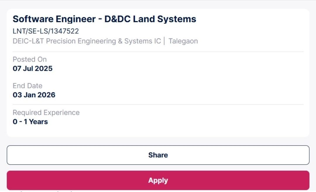 L&T Off-campus Drive 2025 hiring Software Engineer