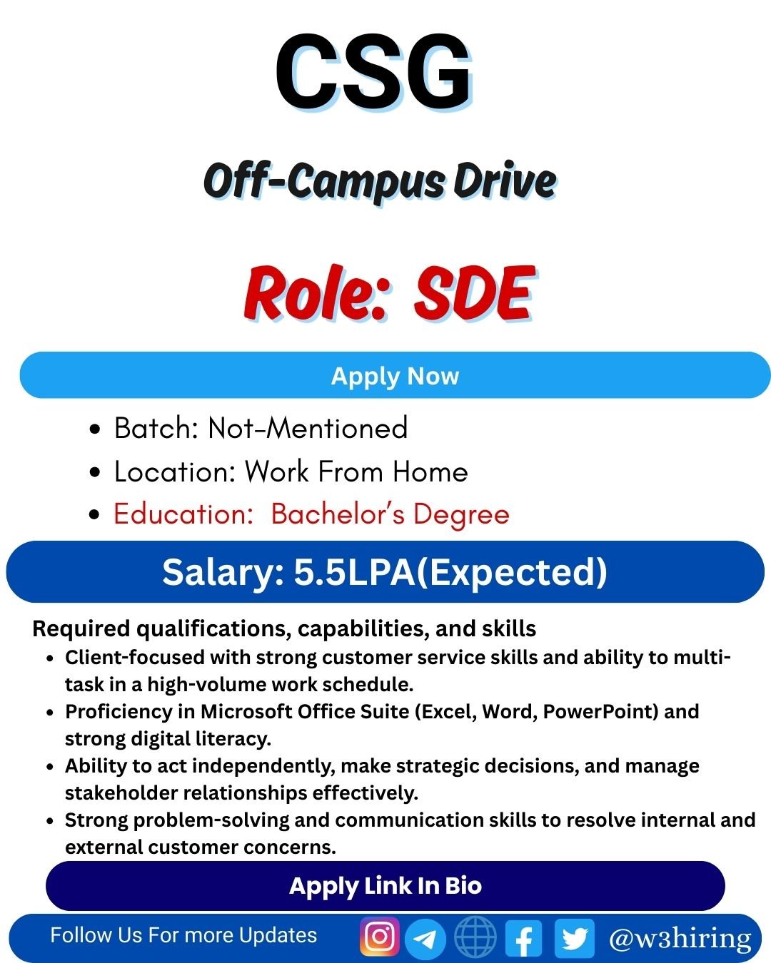 CSG Work From Home Job 2025 hiring Software Development Engineer | BE/B-Tech/B.Sc