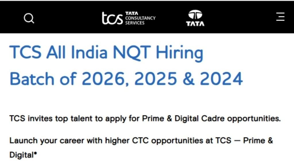 TCS Mega Hiring 2026 | All India NQT Hiring Batch of 2026, 2025 & 2024 ...