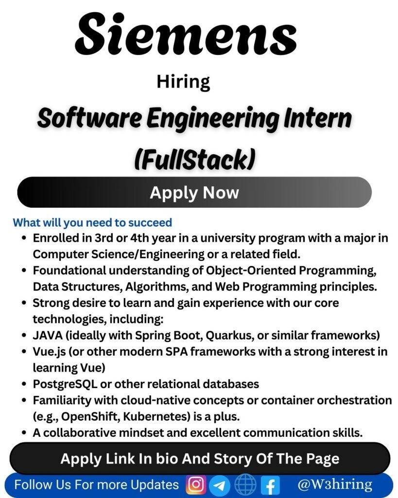 Siemens Off-campus Drive 2026 hiring Software Engineering Intern ...