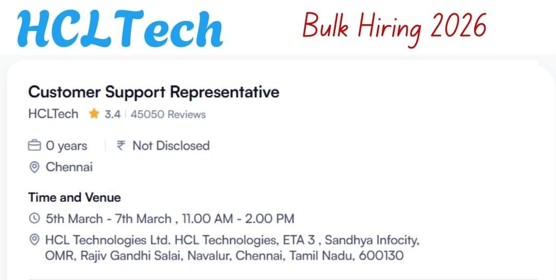 HCLTech Mega Hiring 2026 For Customer Support Representative | Bachelor's Degree